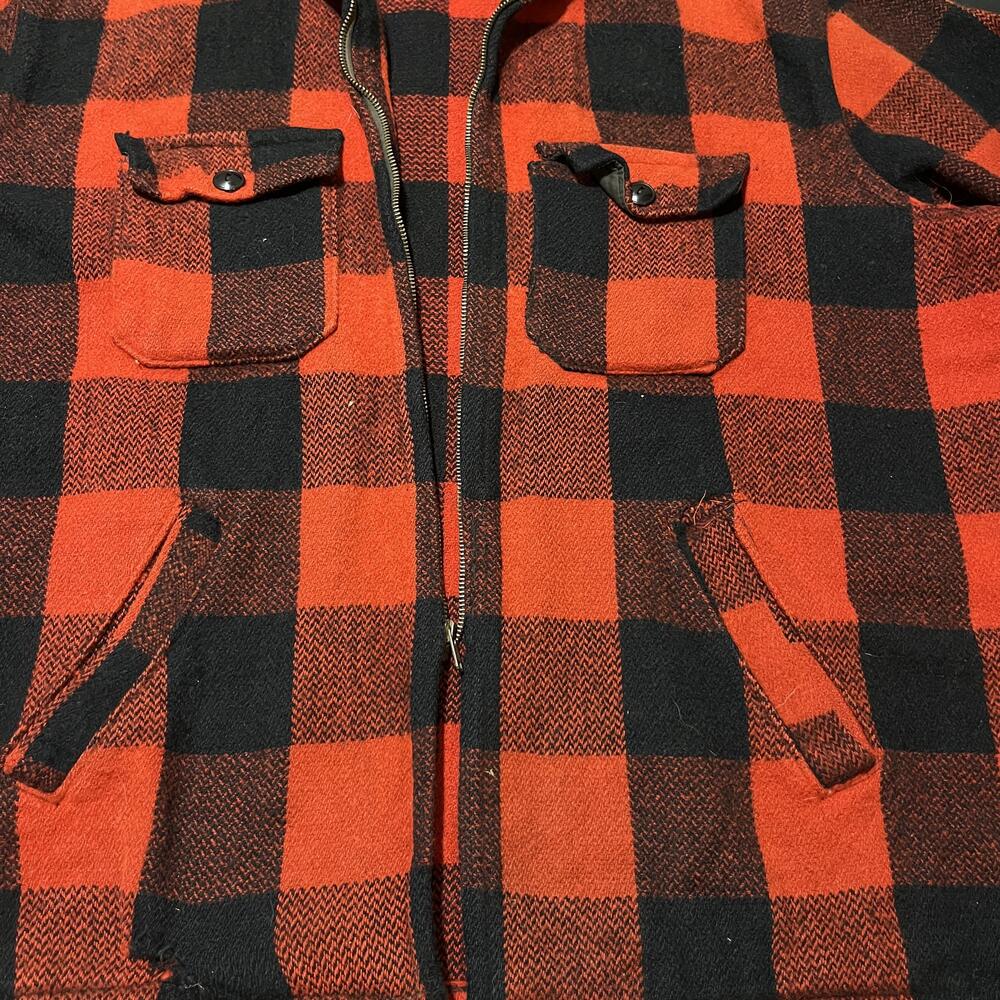 Vintage Melton Mackinaw 50s Jacket Mens Medium Red Black Buffalo Plaid Wool Zip - Picture 6 of 14